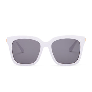 Bella with white frames and grey lens front view