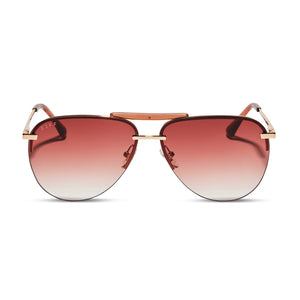 diff eyewear tahoe aviator sunglasses with a gold metal frame and peach dusk gradient lenses front view