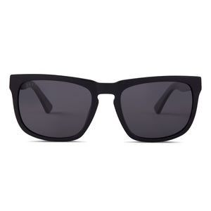 diff eyewear jake rectangular sunglasses with a black acetate frame and grey polarized lenses front view