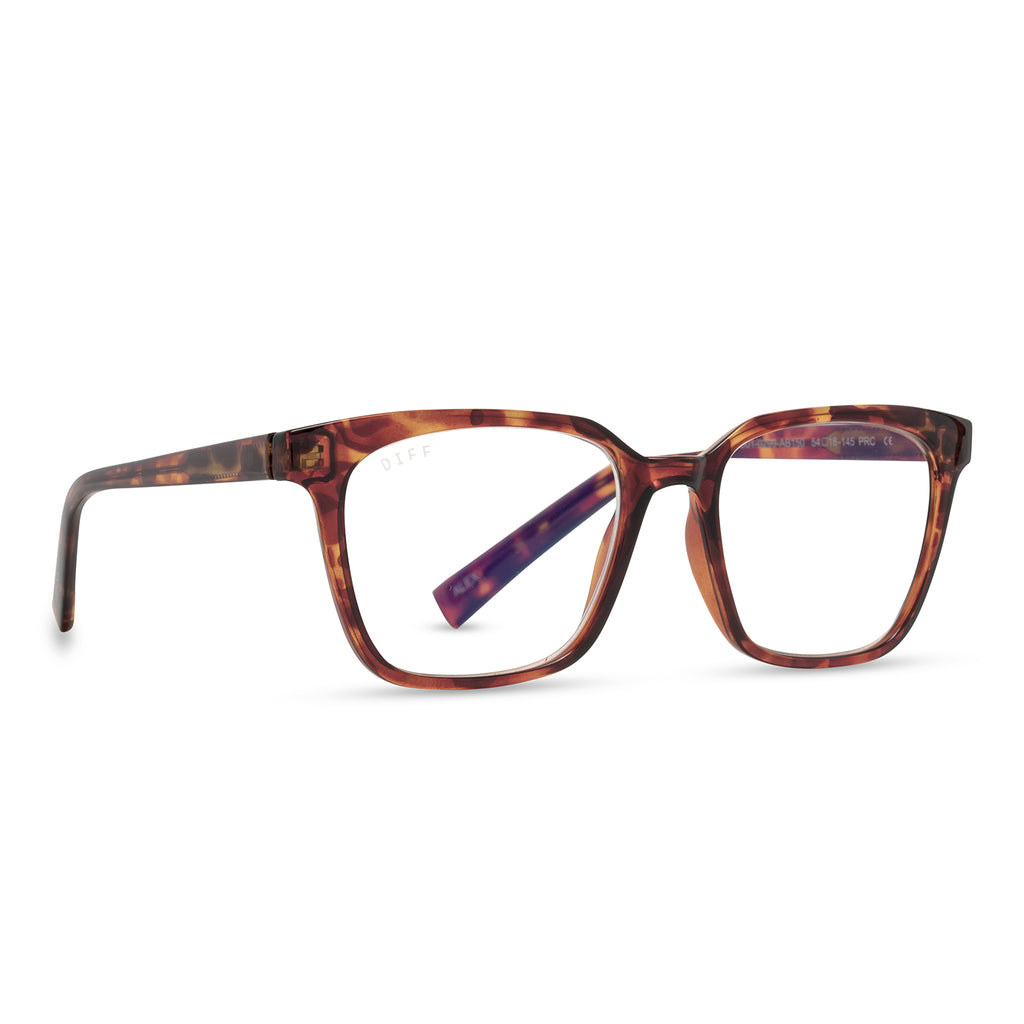 Alex Square Glasses | Amber Tortoise & Blue Light | DIFF Eyewear