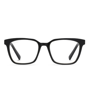 diff eyewear alex square glasses with an black frame and blue light technology lenses front view