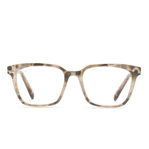 diff eyewear alex square glasses with an cream tortoise frame and blue light technology lenses front view
