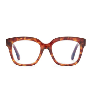 diff eyewear ava square glasses with a amber tortoise frame and prescription lenses front view