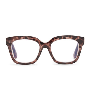 diff eyewear ava square glasses with a beige tortoise frame and blue light technology lenses front view