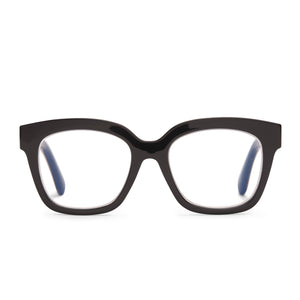 diff eyewear ava square glasses with a black frame and blue light technology lenses front view
