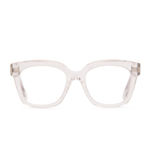 diff eyewear ava square glasses with a clear crystal frame and blue light technology lenses front view