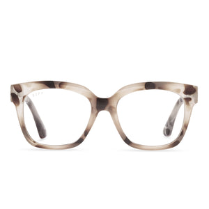 diff eyewear ava square glasses with a cream tortoise frame and blue light technology lenses front view