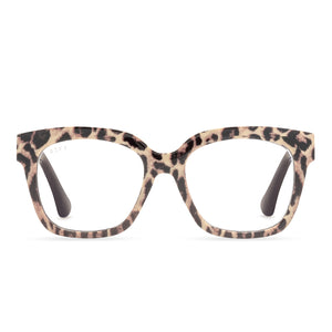 diff eyewear ava square glasses with a leopard tortoise frame and blue light technology lenses front view