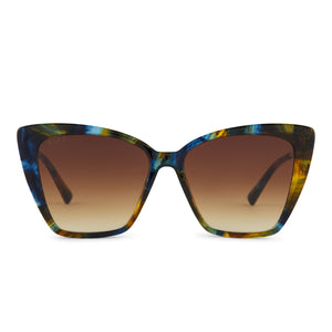 diff eyewear becky ii cat eye sunglasses with a glacial tortoise acetate frame and brown gradient lenses front view