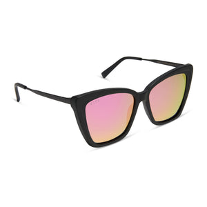 BECKY II - MATTE BLACK + PINK MIRROR POLARIZED SUNGLASSES