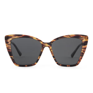 diff eyewear becky ii cat eye sunglasses with a wild tortoise acetate frame and grey polarized lenses front view