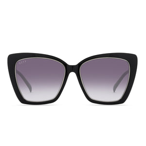 diff eyewear becky iv cateye sunglasses with a black frame and grey gradient sharp lens front view