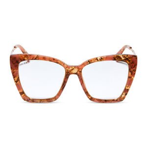 diff eyewear becky iv xs cat eye glasses with a beige coral tortoise frame and prescription lenses front view
