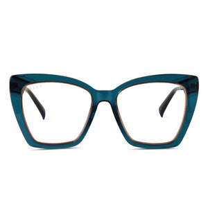 diff eyewear becky iv xs cateye glasses with a deep aqua frame and prescription lenses front view