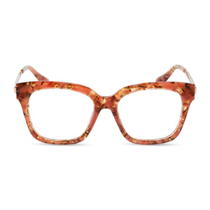 diff eyewear bella xs square glasses with a beige coral tortoise acetate frame and prescription lenses front view