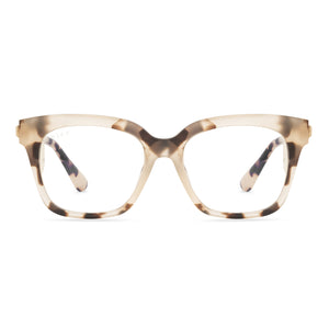 diff eyewear bella xs square glasses with a small cream tortoise acetate frame and prescription lenses front view