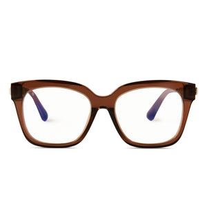 diff eyewear bella xs square glasses with a deep amber frame and prescription lenses front view