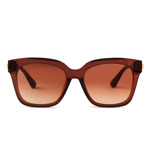 diff eyewear bella xs square sunglasses with a deep amber acetate frame, metal legs and terracotta gradient lenses front view