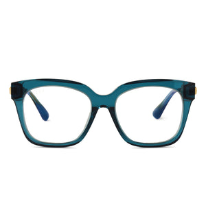 diff eyewear bella xs square glasses with a deep aqua frame and prescription lenses front view