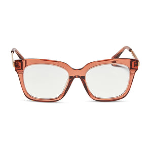 diff eyewear bella xs square glasses with a peach dusk acetate frame and prescription lenses front view