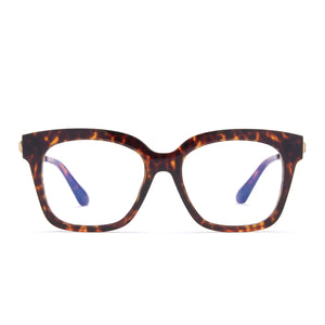 diff eyewear bella xs small square glasses with a wildcat leopard frame and prescription lenses front view