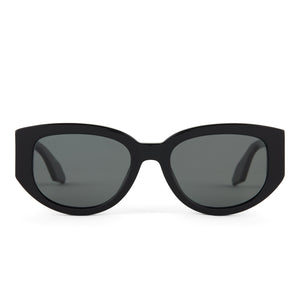 diff eyewear drew square sunglasses with a black acetate frame and grey polarized lenses front view