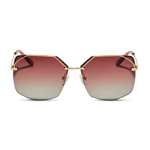 diff eyewear bree square sunglasses with a gold metal frame and peach dusk gradient lenses front view