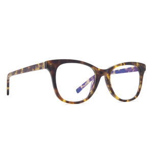 diff eyewear carina cat eye glasses with a amber tortoise acetate frame and prescription lenses angled view