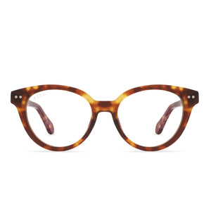 diff eyewear carly round glasses with a amber tortoise acetate frame and prescription lenses front view