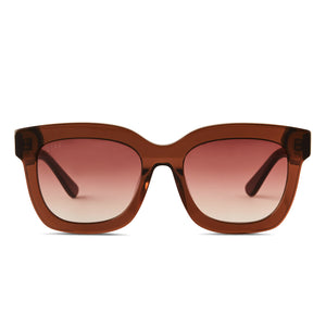 diff eyewear carson square sunglasses with a deep amber frame and terracotta gradient lenses front view