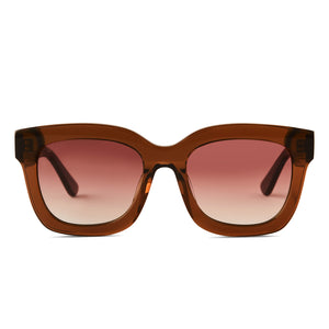 diff eyewear carson xs square sunglasses with a deep amber frame and terracotta gradient lenses front view