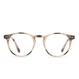 diff eyewear chase round glasses with a cream tortoise frame and prescription lenses front view