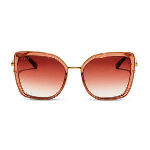 diff eyewear clarisse cat eye sunglasses with a peach dusk acetate frame and dusk gradient lenses front view