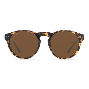 diff eyewear cody round sunglasses with a tortoise acetate frame and brown polarized lenses front view