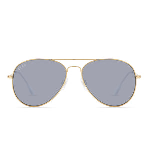 diff eyewear cruz gold frame grey mirror lens sunglasses front view