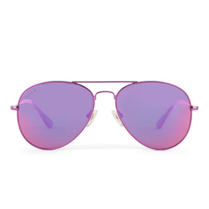 diff eyewear cruz aviator sunglasses with a pink rush metallic frame and pink rush mirror lenses front view
