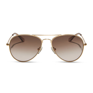 diff eyewear cruz xs aviator sunglasses with a brushed gold metal frame and taupe rose gradient lenses front view