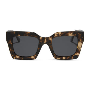 diff eyewear dani square sunglasses with a espresso tortoise acetate frame and grey polarized lenses front view