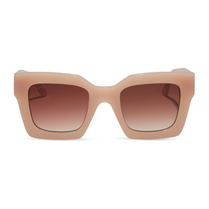 diff eyewear dani square sunglasses with a peach faded citrus acetate frame and peach dusk gradient lenses front view