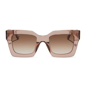 diff eyewear dani square sunglasses with a rose stone acetate frame and taupe rose polarized lenses front view