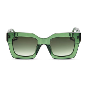 diff eyewear dani square sunglasses with a sage crystal frame and g15 gradient lenses front view