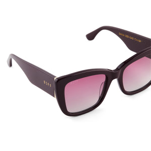 diff eyewear dania cateye sunglasses with a crimson frame and wine gradient polarized lenses detailed view