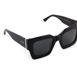 diff eyewear daniella python cateye sunglasses with a black frame and grey polarized lenses detailed view
