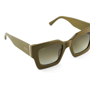 diff eyewear daniella python cateye sunglasses with a olive green frame and olive polarized lenses detailed view