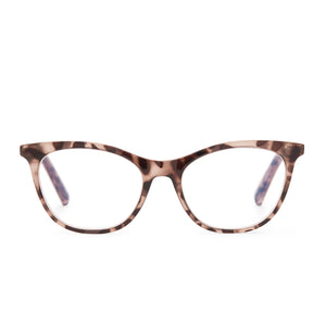 diff eyewear darcy cat eye glasses with beige tortoise frame and blue light technology lenses front view
