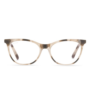 diff eyewear darcy cat eye glasses with cream tortoise frame and blue light technology lenses front view