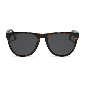 diff eyewear darren square sunglasses in a shadow tortoise frame with solid grey polarized lens front view