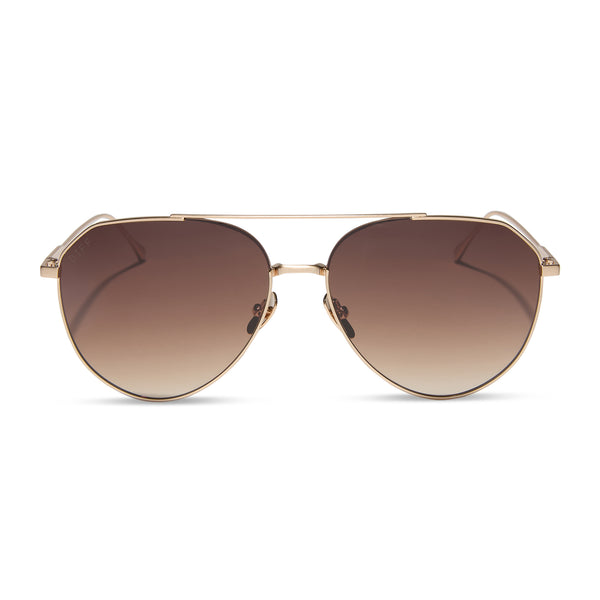 DIFF Dash Polarized Oversized Aviator Sunglasses Brown Rose Gold w Case Dash Aviator Sunglasses | Rose Gold & Cherry Blossom Mirror  main image 4