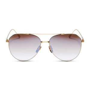 diff eyewear dash aviator sunglasses with a brushed gold metal frame and taupe rose mirror lenses front view