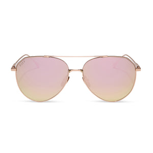 diff eyewear dash rose gold cherry blossom mirror polarized sunglasses front view